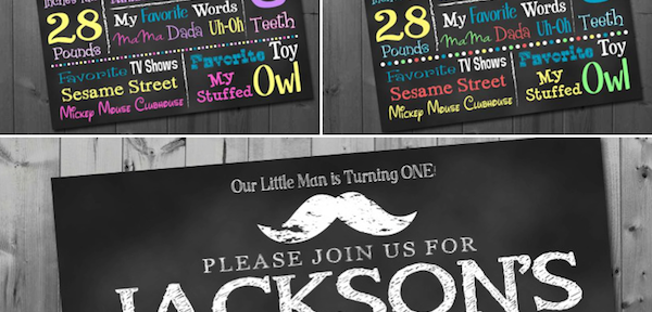 20 percent off birthday child info posters via Kara's Party Ideas KarasPartyIdeas.com #birthday #chalkboard #info #board