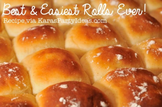 Best and Easiest Rolls ever! You won't have to use any other recipe again! SO yummy! Recipe via Kara's Party Ideas KarasPartyIdeas.com #best #easy #roll #recipe #ever #yeast #butter #party #entertaining #food #idea
