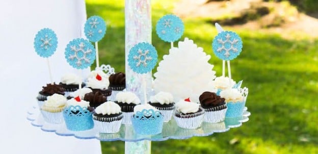 frozen themed birthday party planning and decorations and cupcakes via kara's party ideas karaspartyideas.com