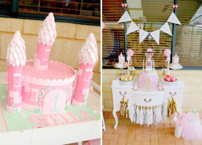 Kara's Party Ideas Glitter Gold Pink Princess 1st Birthday Party | Kara ...