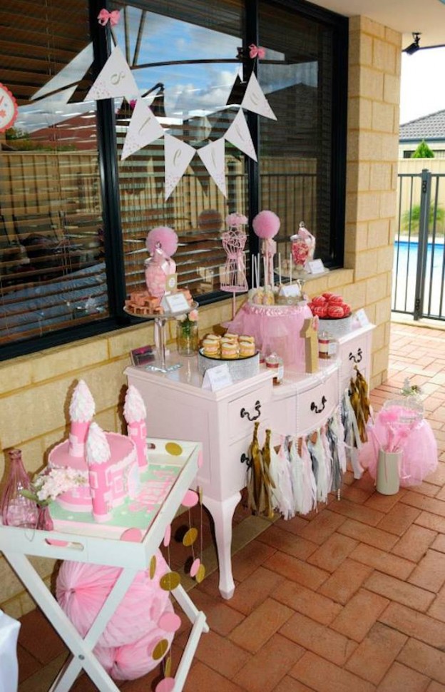 Kara's Party Ideas Glitter Gold Pink Princess 1st Birthday Party | Kara ...