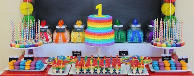 Rainbow themed 1st birthday party via Kara's Party Ideas! Cakes, cupcakes, printables, recipes, games, and more! KarasPartyIdeas.com #rainbowparty #firstbirthday #partystyling #eventplanning (2)