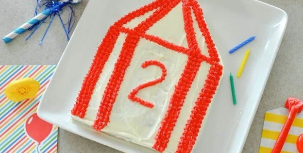 DIY Circus Tent birthday party cake tutorial via Betty Crocker and Kara Allen | Kara's Party Ideas | KarasPartyIdeas.com
