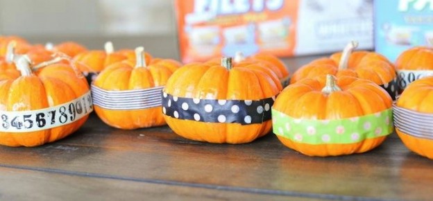 Mini washi tape pumpkins as halloween decor! Via Kara Allen | Kara's party Ideas | KarasPartyIDeas.com