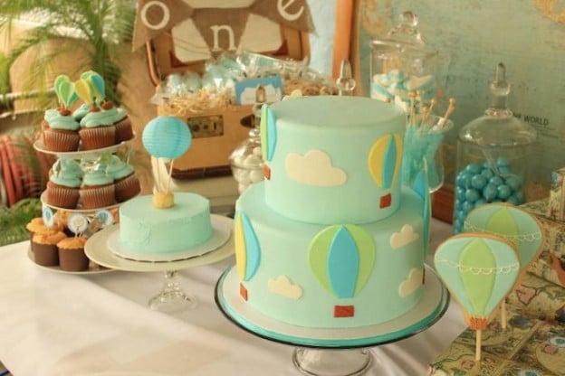 Vintage Hot Air Balloon birthday party via Kara's Party Ideas KarasPartyIdeas.com Cake, banners, food, tutorials, and more! #hotairballoonparty #firstbirthdayparty #upupandaway (15)