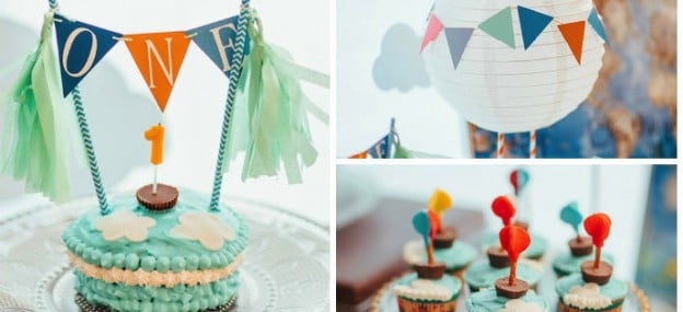 Up Up and Away Hot Air Balloon 1st birthday party via Kara's Party Ideas