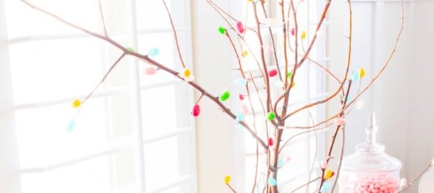 DIY Spring Blossom Jelly Belly Bean Branches Centerpiece and Easter Dessert Table by Kara Allen | Kara's Party Ideas | KarasPartyIdeas.com for Jelly Belly Candy Company