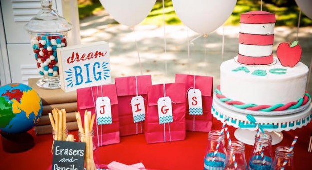 Close-up view of a dessert table from a Dr. Seuss. Back to School Party via Kara's Party Ideas KarasPartyIdeas.com (2)