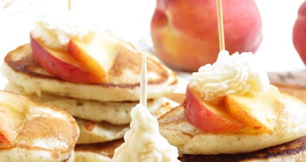 Peaches & Cream Mini Pancakes Recipe via Kara's Party Ideas | KarasPartyIdeas.com