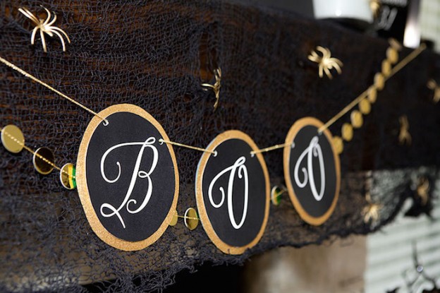 Boo Banner from Glam Black and Gold Halloween Mantel Decor Ideas + Free Printables via Kara's Party Ideas l KarasPartyIdeas.com #halloween #fireplacedecor (30)