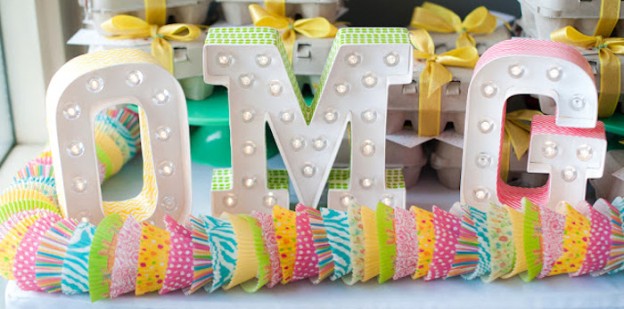Marquee Lights + Cupcake Liner Garland from a Sprinkles + Confetti Birthday Party via Kara's Party Ideas | KarasPartyIdeas.com (2)