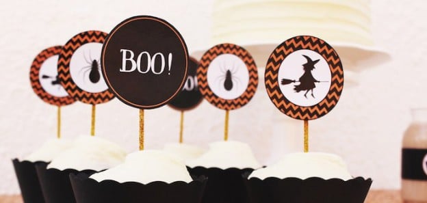 Cupcakes from a Trick or Treat Halloween Dessert Table + FREE Printables! Via Kara's Party Ideas | KarasPartyIdeas.com (1)