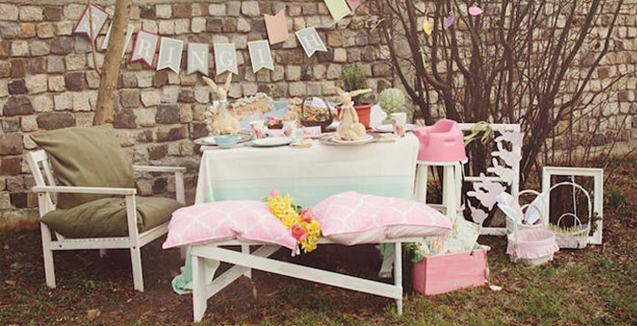 Party Setup from a Spring Easter Brunch Party via Kara's Party Ideas! KarasPartyIdeas.com (1)