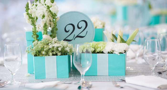 Dining Tablescape from a Breakfast at Tiffany's Inspired Birthday Party via Kara's Party Ideas | KarasPartyIdeas.com (1)