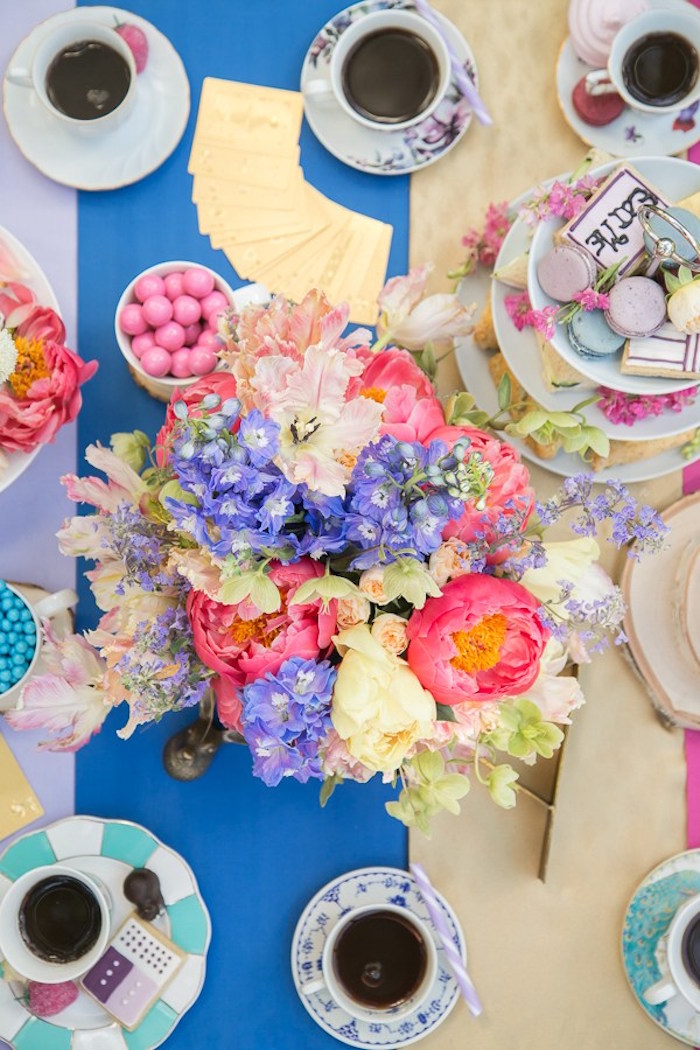 Party tabletop from an Alice in Wonderland Tea Party via Kara's Party Ideas KarasPartyIdeas.com (13)