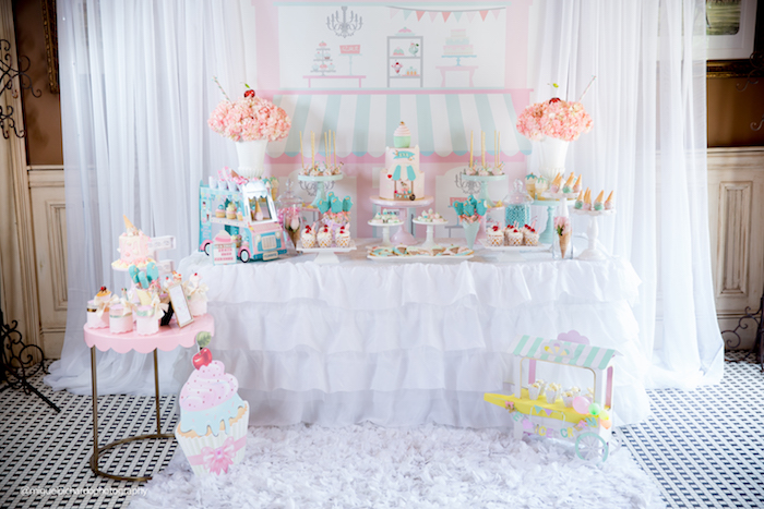 Ice cream party spread from an Ice Cream Shop Birthday Party via Kara's Party Ideas KarasPartyIdeas.com (12)