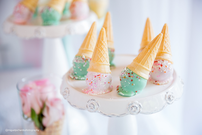 Ice cream cone cake pops from an Ice Cream Shop Birthday Party via Kara's Party Ideas KarasPartyIdeas.com (36)