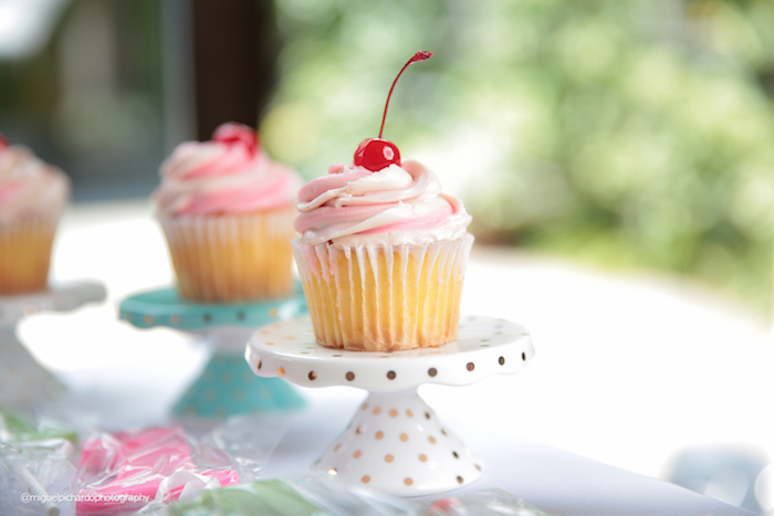 Cherry topped cupcake from an Ice Cream Shop Birthday Party via Kara's Party Ideas KarasPartyIdeas.com (7)