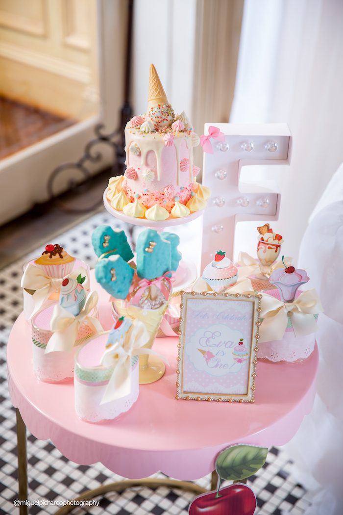 Mini party table from an Ice Cream Shop Birthday Party via Kara's Party Ideas KarasPartyIdeas.com (32)
