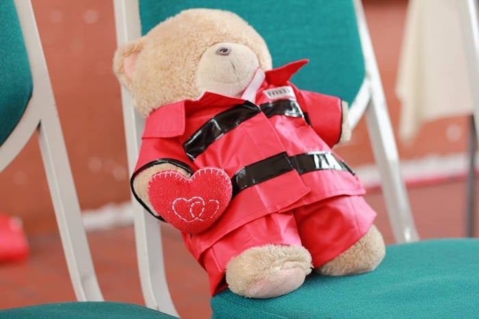 Fireman teddy bear from a Firefighter Birthday Party via Kara's Party Ideas | KarasPartyIdeas.com (27)