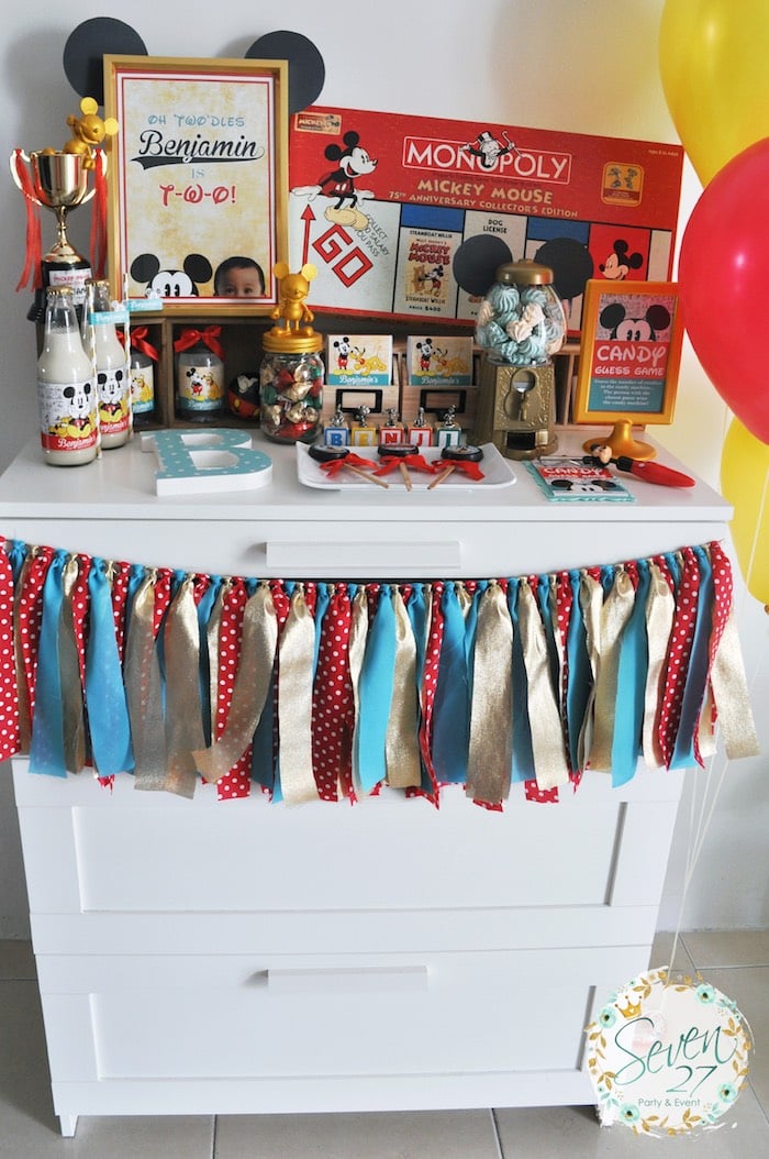 Party table from a Vintage Mickey Mouse Themed Birthday Party via Kara's Party Ideas | KarasPartyIdeas.com (25)