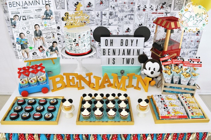 Sweet tablescape from a Vintage Mickey Mouse Themed Birthday Party via Kara's Party Ideas | KarasPartyIdeas.com (22)