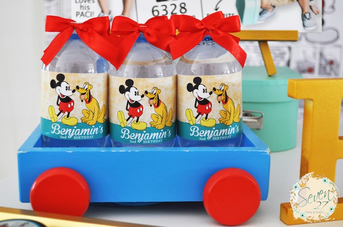 Mickey Mouse water bottles from a Vintage Mickey Mouse Themed Birthday Party via Kara's Party Ideas | KarasPartyIdeas.com (18)