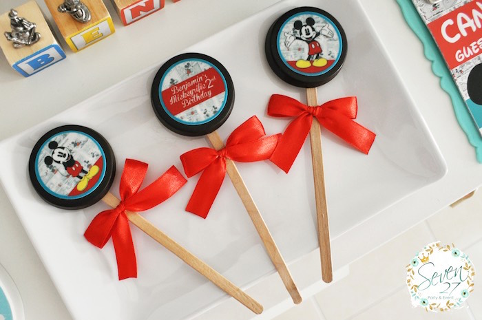Chocolate covered Oreos on sticks from a Vintage Mickey Mouse Themed Birthday Party via Kara's Party Ideas | KarasPartyIdeas.com (11)