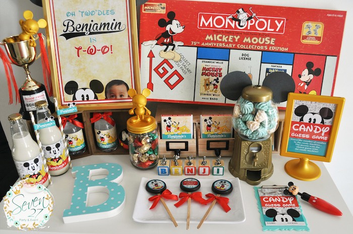 Party table from a Vintage Mickey Mouse Themed Birthday Party via Kara's Party Ideas | KarasPartyIdeas.com (7)