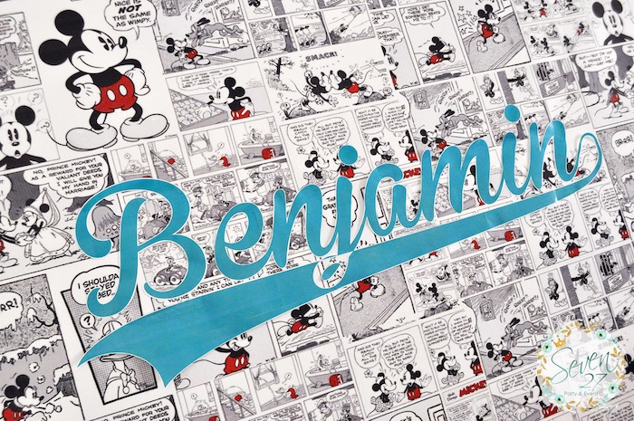 Comic strip backdrop + name banner from a Vintage Mickey Mouse Themed Birthday Party via Kara's Party Ideas | KarasPartyIdeas.com (3)