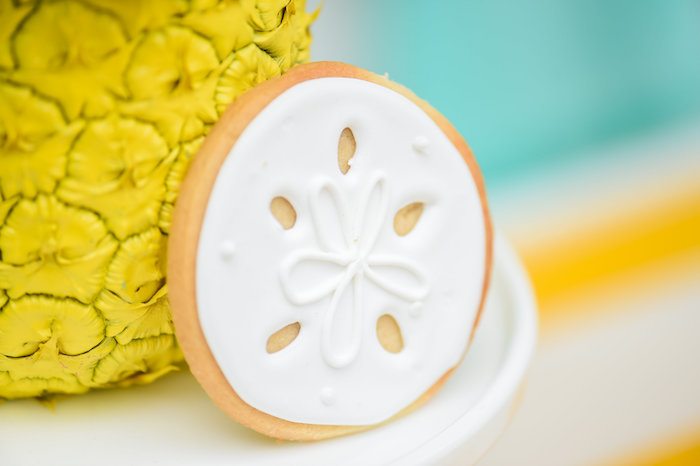 Sand dollar cookie from a Surf's Up Beach Birthday Party on Kara's Party Ideas | KarasPartyIdeas.com (12)
