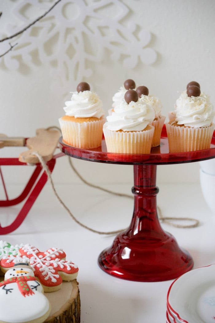 Whopper topped cupcakes from a Let it Snow Holiday Party on Kara's Party Ideas | KarasPartyIdeas.com (28)