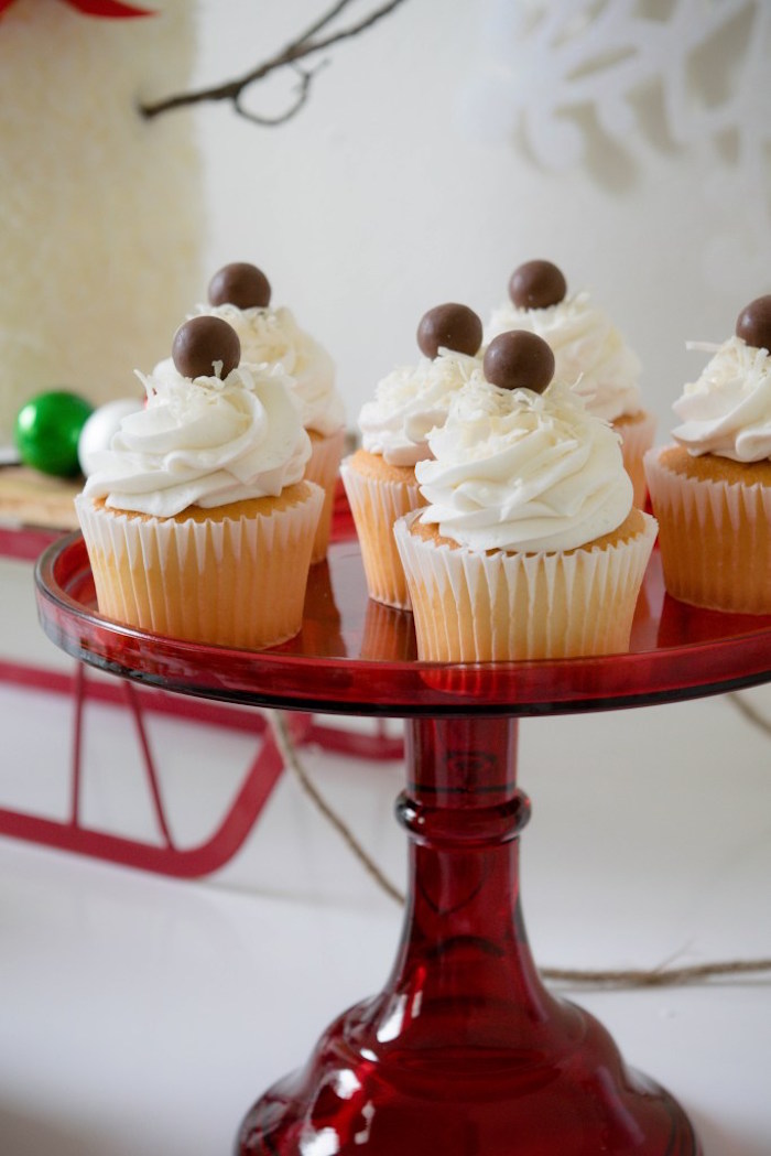 Whopper topped cupcakes from a Let it Snow Holiday Party on Kara's Party Ideas | KarasPartyIdeas.com (27)
