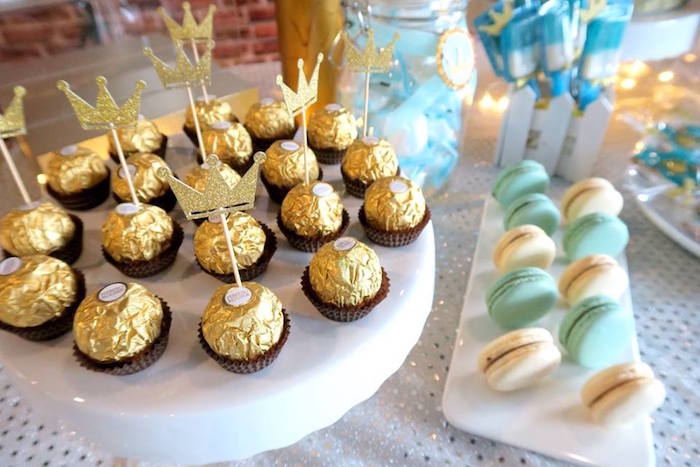 Fererro Rocher chocolates topped with crowns from a Royal Prince First Birthday Party on Kara's Party Ideas | KarasPartyIdeas.com (10)