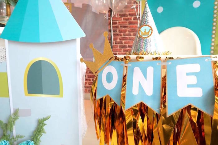 Highchair bunting from a Royal Prince First Birthday Party on Kara's Party Ideas | KarasPartyIdeas.com (6)