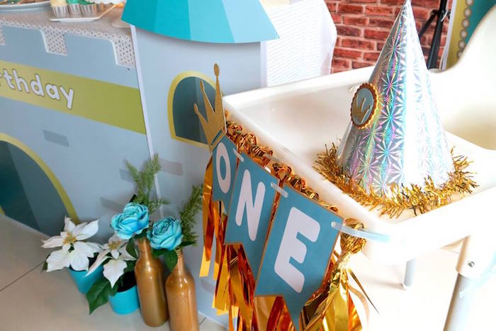 Party hat and highchair bunting from a Royal Prince First Birthday Party on Kara's Party Ideas | KarasPartyIdeas.com (19)