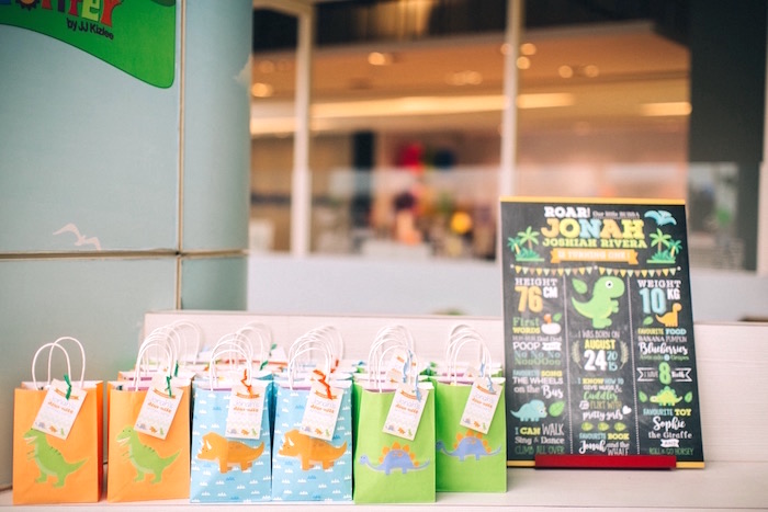 Dino gift bags from a Modern Dinosaur Birthday Party on Kara'a Party Ideas | KarasPartyIdeas.com (6)