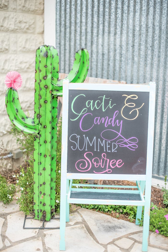 Cactus welcome Sign from a Cactus & Candy Summer Soiree on Kara's Party Ideas | KarasPartyIdeas.com
