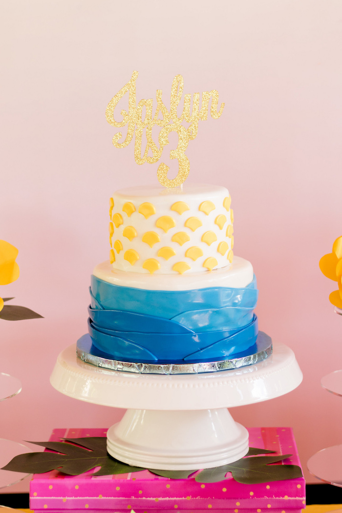 Beach wave cake from a Tropical Flamingo Birthday Party on Kara's Party Ideas | KarasPartyIdeas.com (12)