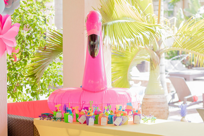Flamingo favor table from a Tropical Flamingo Birthday Party on Kara's Party Ideas | KarasPartyIdeas.com (10)