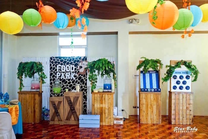 Jungle Game Stands from a Hot Air Balloon Safari Birthday Party on Kara's Party Ideas | KarasPartyIdeas.com (22)