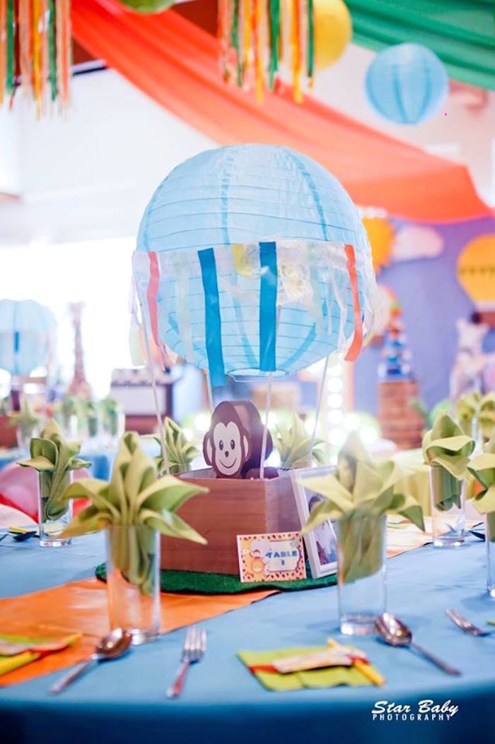 Monkey Hot Air Balloon Centerpiece from a Hot Air Balloon Safari Birthday Party on Kara's Party Ideas | KarasPartyIdeas.com (21)