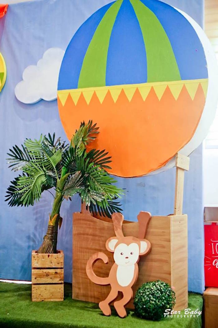 Monkey Hot Air Balloon Decoration from a Hot Air Balloon Safari Birthday Party on Kara's Party Ideas | KarasPartyIdeas.com (29)