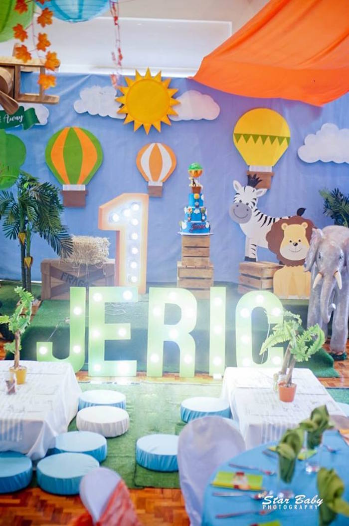 Kid Tables from a Hot Air Balloon Safari Birthday Party on Kara's Party Ideas | KarasPartyIdeas.com (25)