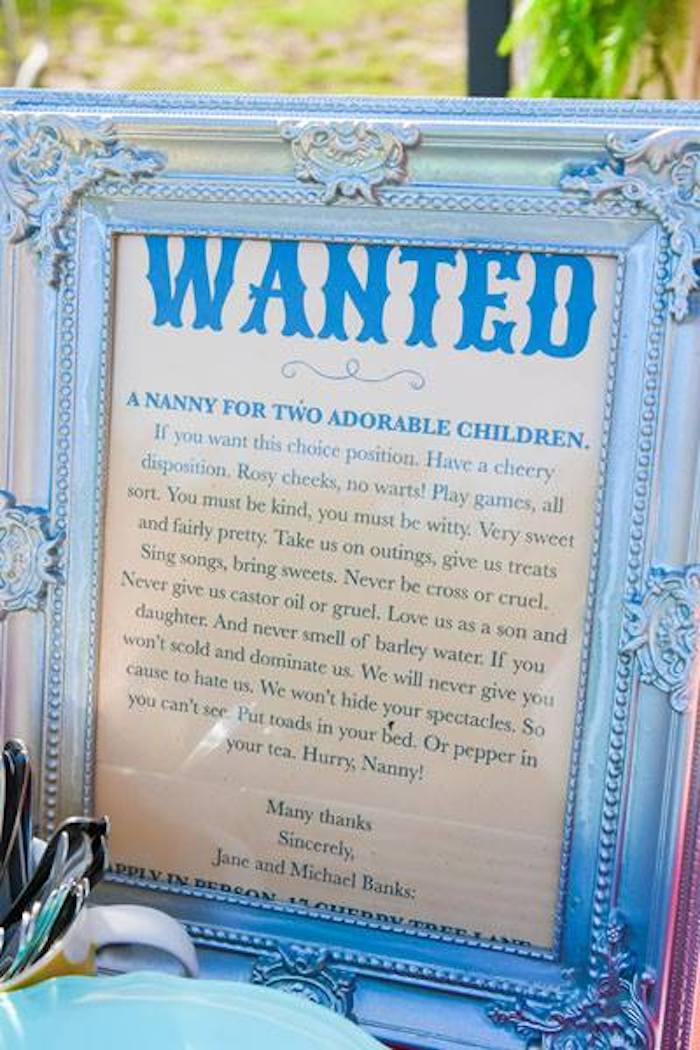 Nanny Wanted Ad from a Mary Poppins Birthday Party on Kara's Party Ideas | KarasPartyIdeas.com (73)