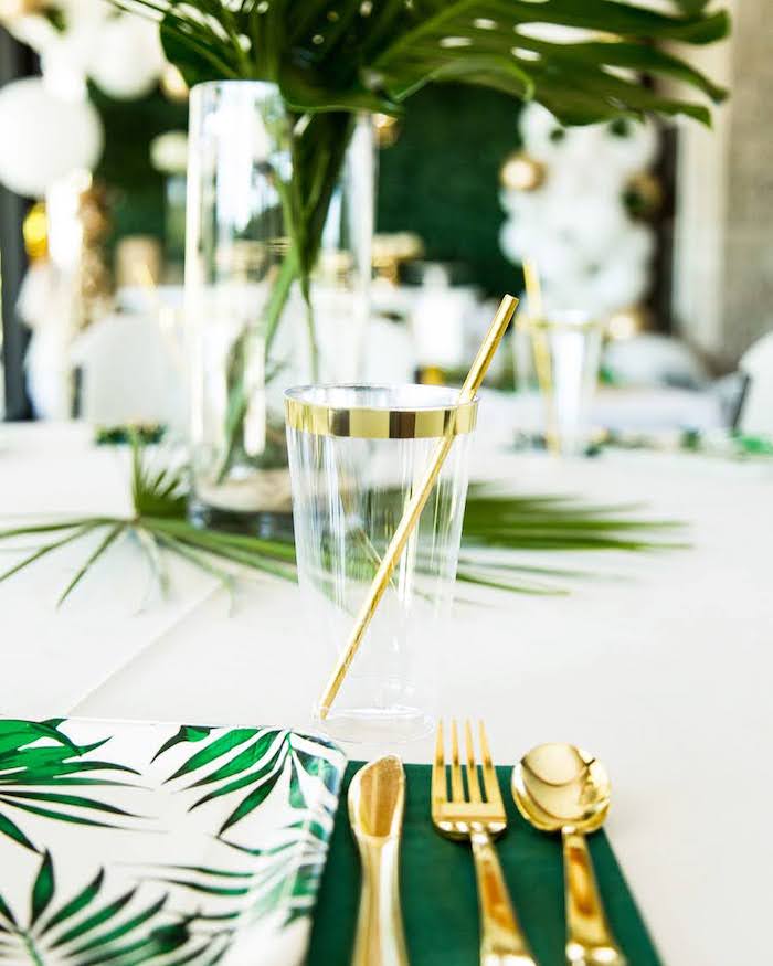 Green + Gold Jungle-inspired Table Setting from a Wild One Birthday Party on Kara's Party Ideas | KarasPartyIdeas.com (25)