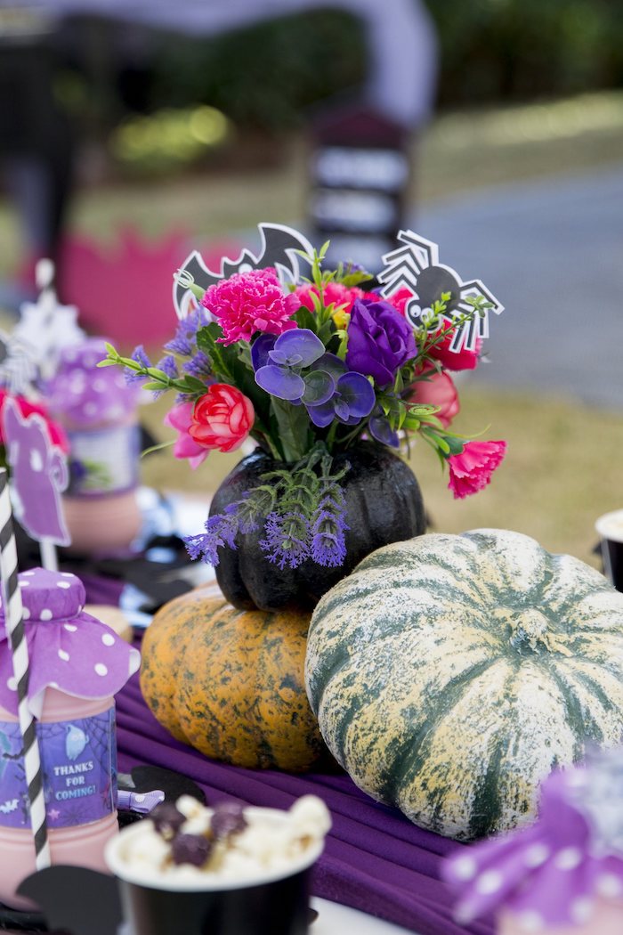 Gourd Floral Centerpiece from a Disney's Vampirina Inspired Birthday Party on Kara's Party Ideas | KarasPartyIdeas.com (32)