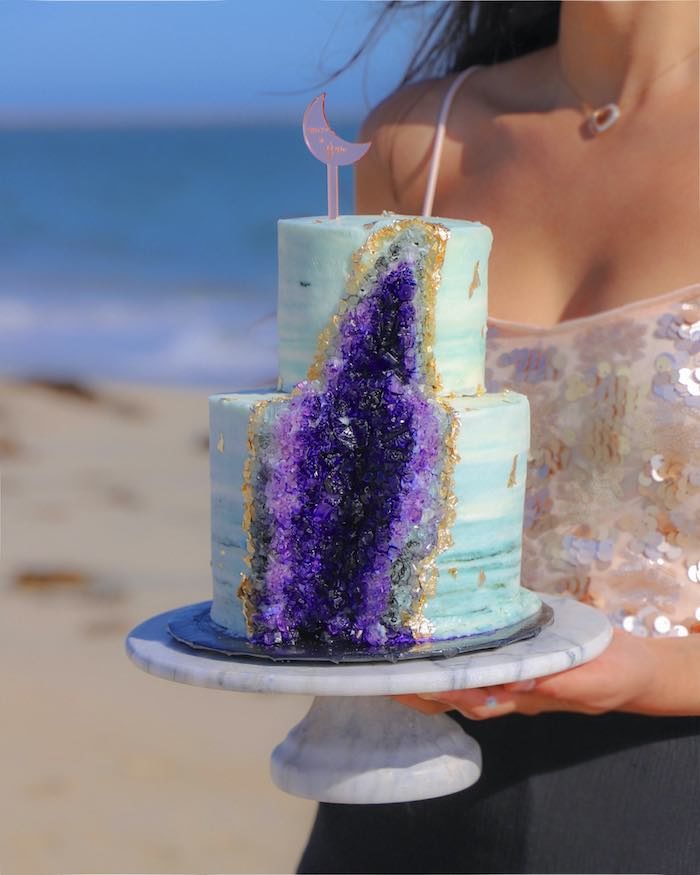 Geode Cake from a Geode 18th Birthday Seaside Party on Kara's Party Ideas | KarasPartyIdeas.com (30)