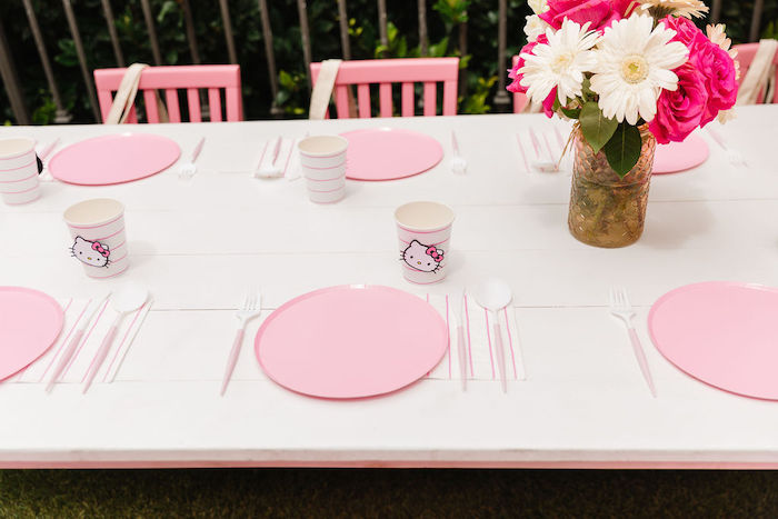 Hello Kitty-inspired Kid Tabletop from a Hello Kitty Party on Kara's Party Ideas | KarasPartyIdeas.com