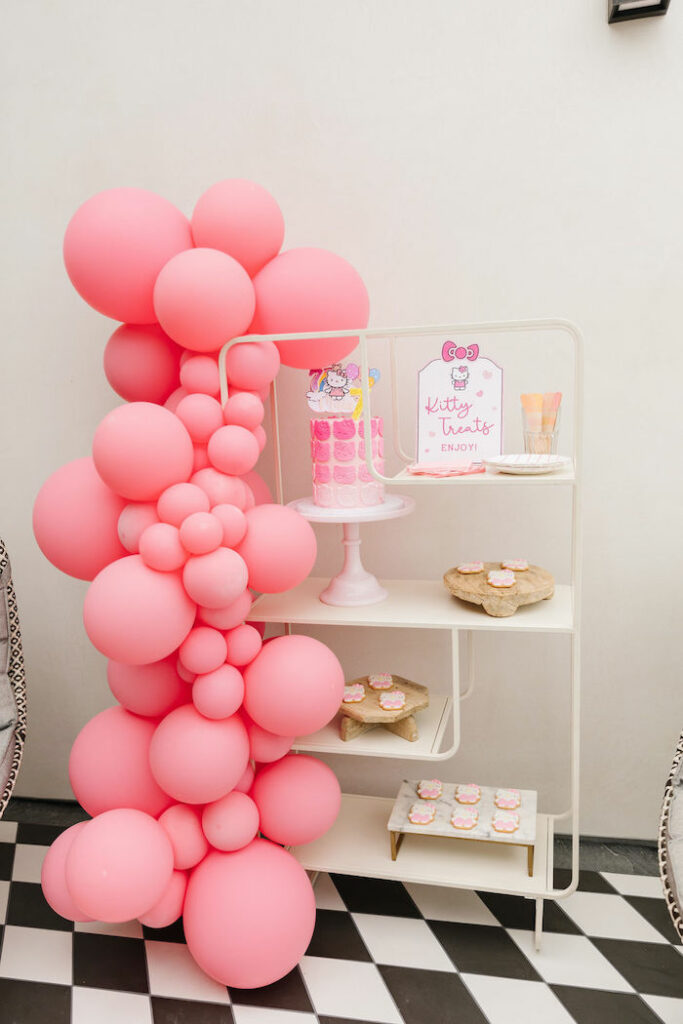 Modern Hello Kitty Dessert Shelf from a Hello Kitty Party on Kara's Party Ideas | KarasPartyIdeas.com